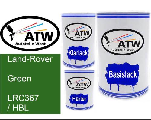 Land-Rover, Green, LRC367 / HBL: 500ml Lackdose + 500ml Klarlack + 250ml Härter - Set, von ATW Autoteile West.